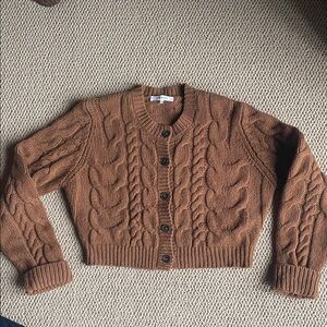 Frame Denim Cable Knit Cardigan in Rich Brown